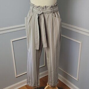 THREAD & SUPPLY Palazzo Belted Elastic Waist Striped Cuffed Ankle Summer Pants M